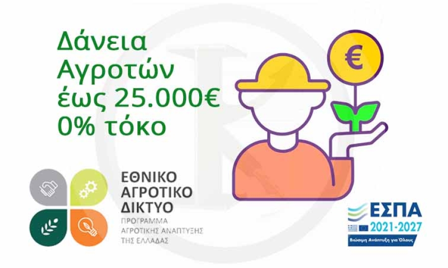 &Delta;&alpha;&nu;&epsilon;&iota;&sigma;&mu;ό&sigmaf; &Alpha;&gamma;&rho;&omicron;&tau;ώ&nu; έ&omega;&sigmaf; 25.000&euro;, 0% &tau;ό&kappa;&omicron;